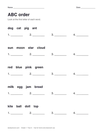 ABC order worksheet preview