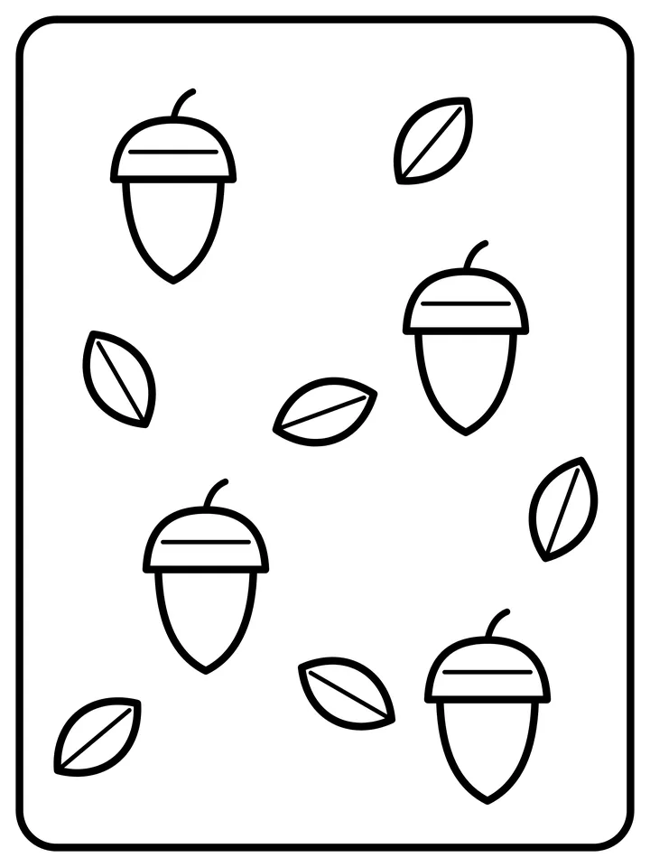 Acorns and leaves coloring page