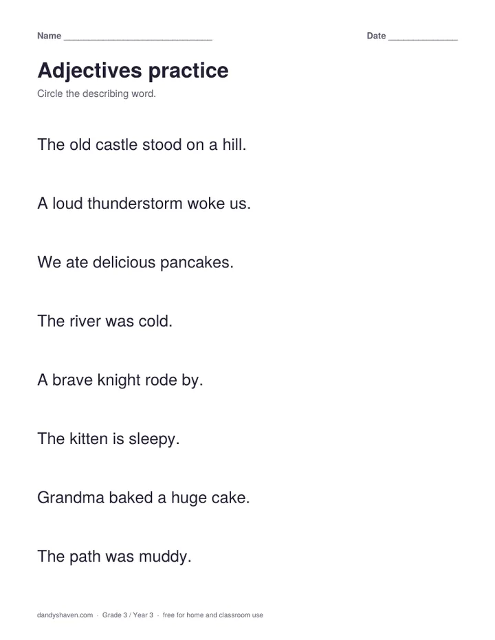 Adjectives practice worksheet preview