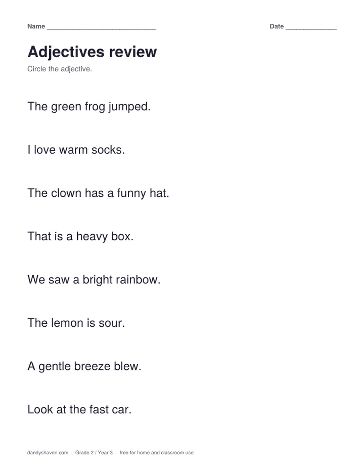 Adjectives review worksheet preview