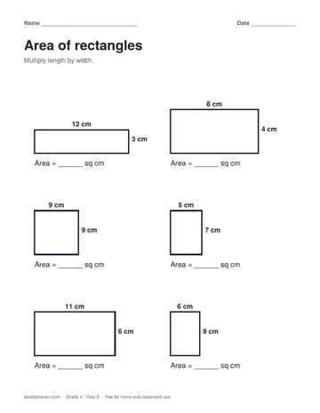 Area of rectangles worksheet preview