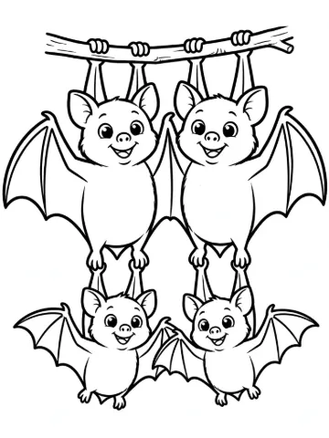 Bat family coloring page