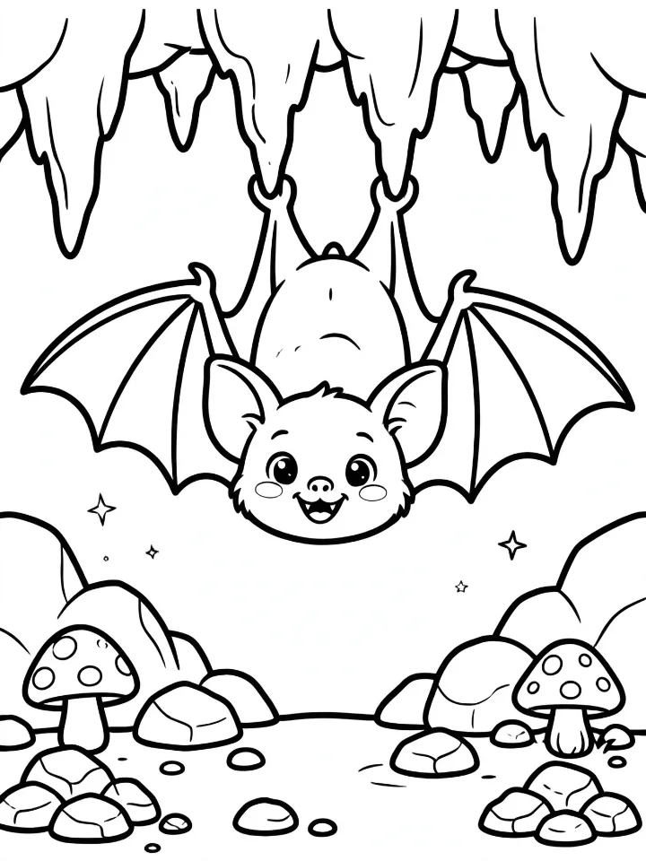 Bat in a cave coloring page