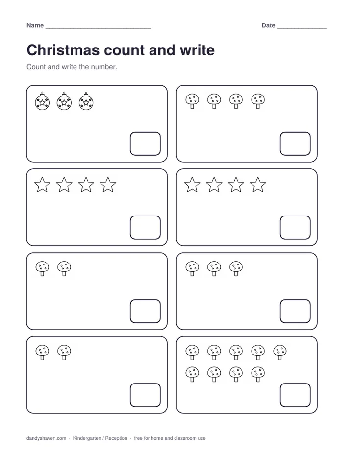 Christmas count and write worksheet preview