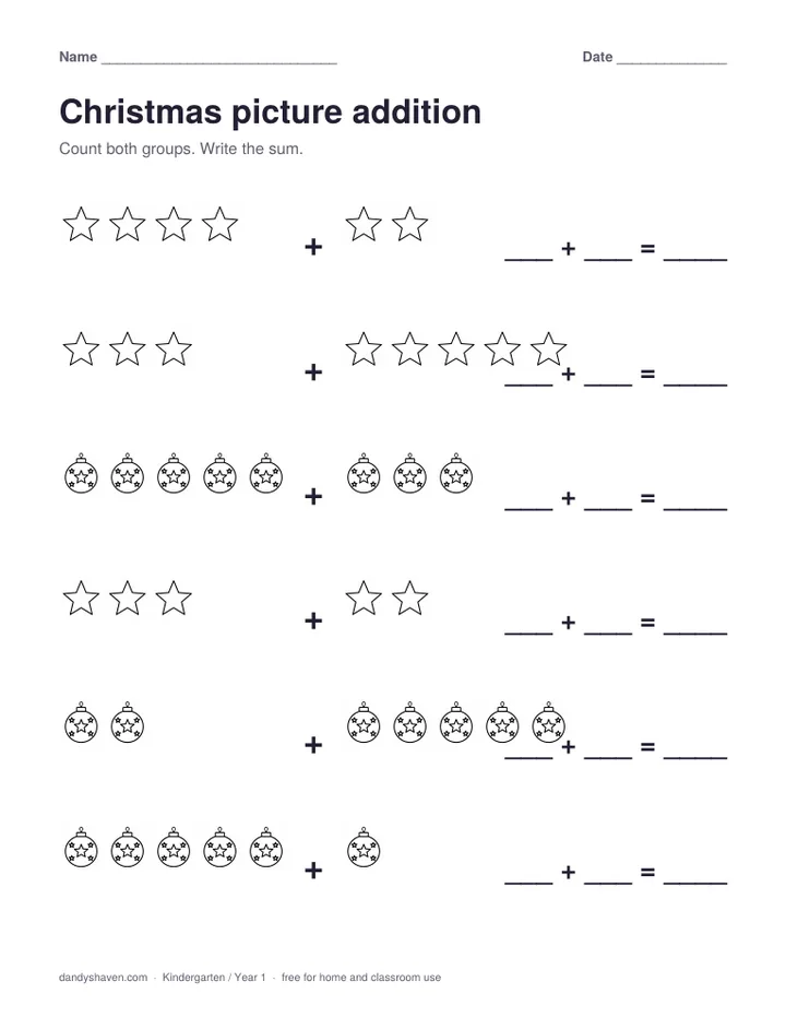 Christmas picture addition worksheet preview