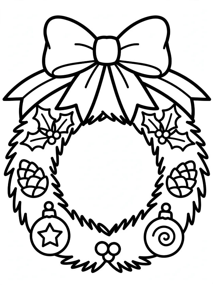 Christmas wreath with a big bow coloring page