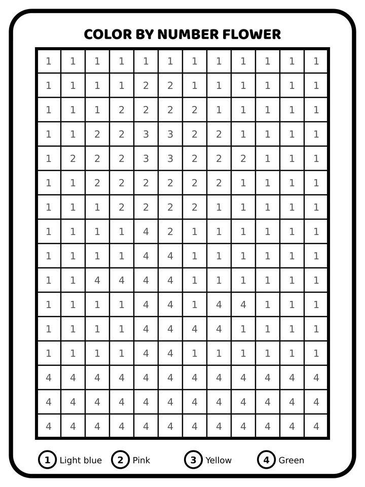 Color by number flower coloring page