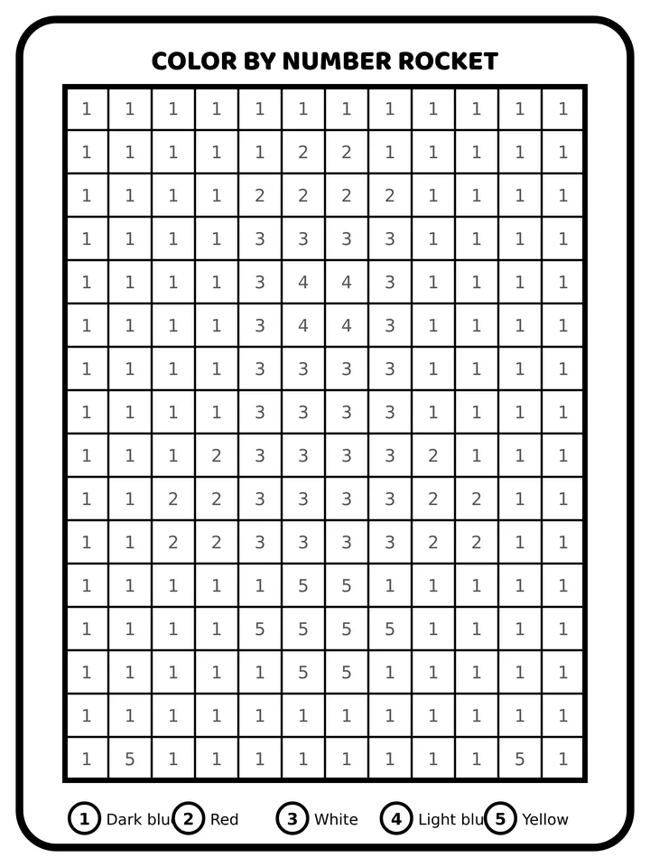 Color by number rocket coloring page