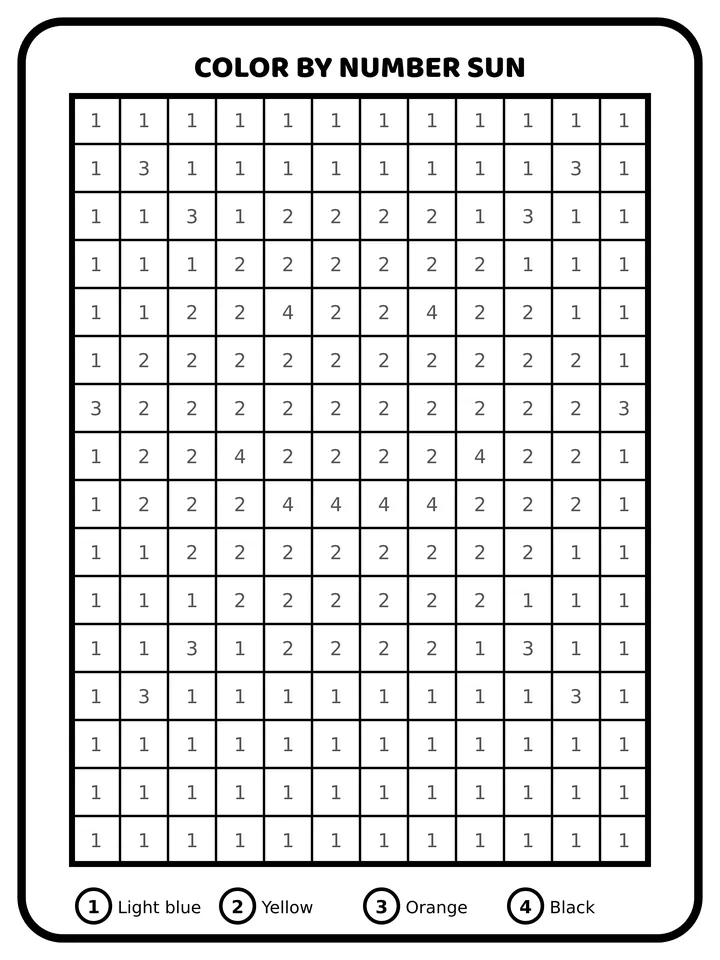 Color by number sun coloring page