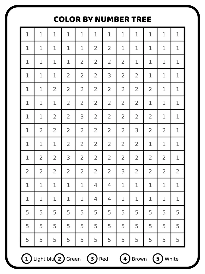 Color by number tree coloring page