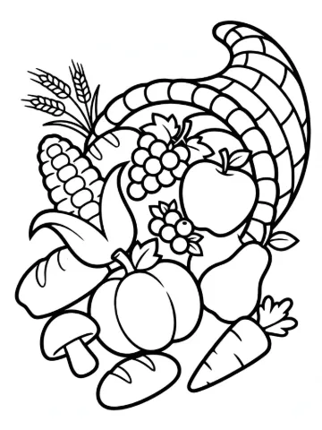 Cornucopia full of food coloring page