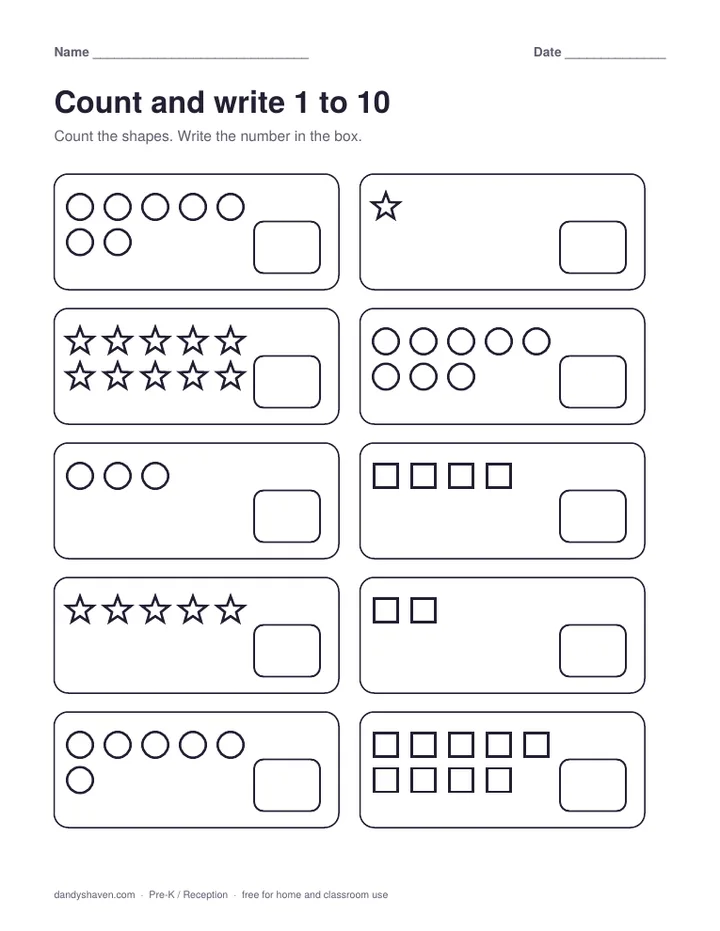 Count and write 1 to 10 worksheet preview