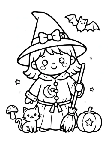Cute little witch coloring page