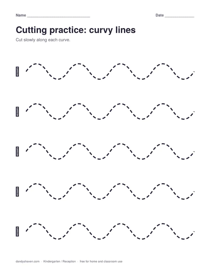 Cutting practice: curvy lines worksheet preview