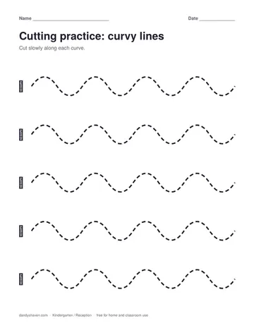 Cutting practice: curvy lines worksheet preview
