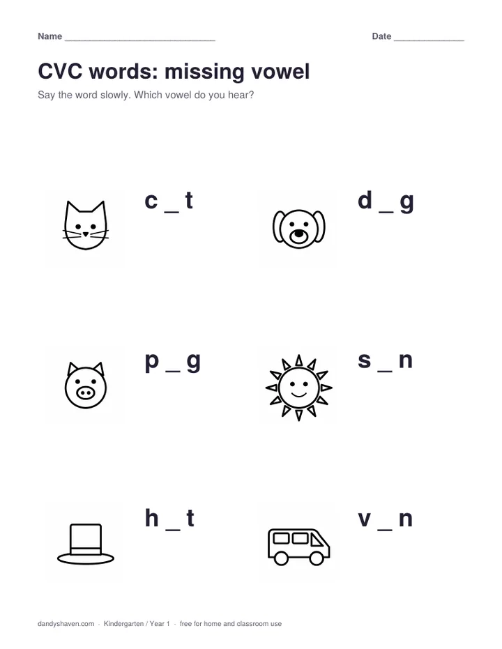 CVC words: missing vowel worksheet preview