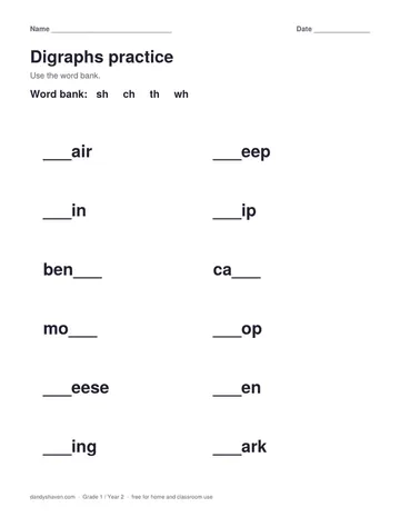 Digraphs practice worksheet preview