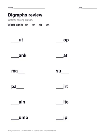 Digraphs review worksheet preview