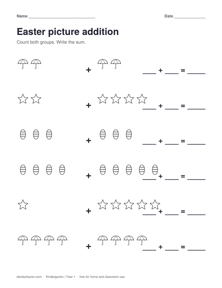 Easter picture addition worksheet preview