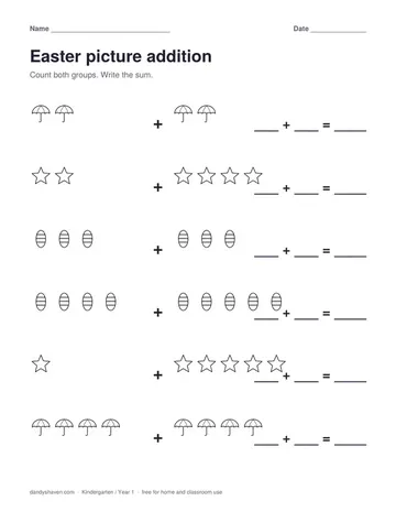 Easter picture addition worksheet preview