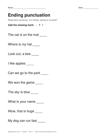 Ending punctuation worksheet preview