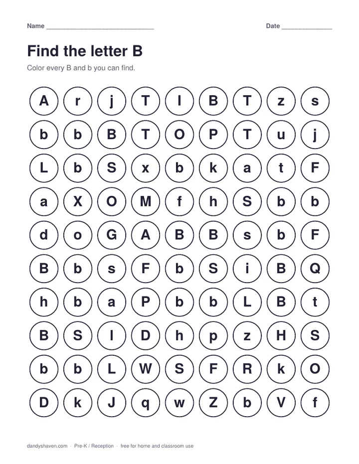 Find the letter B worksheet preview