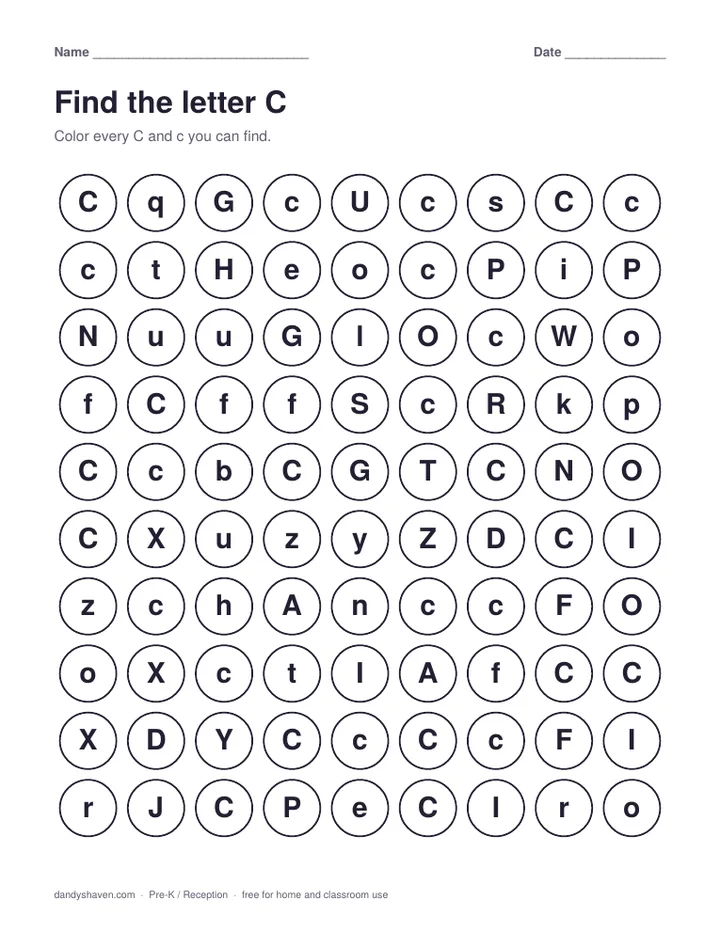 Find the letter C worksheet preview