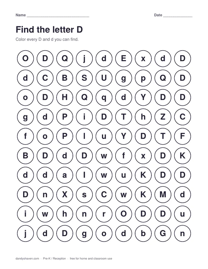 Find the letter D worksheet preview