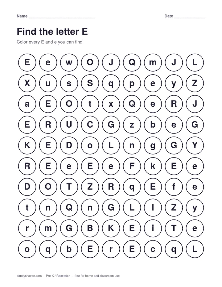 Find the letter E worksheet preview