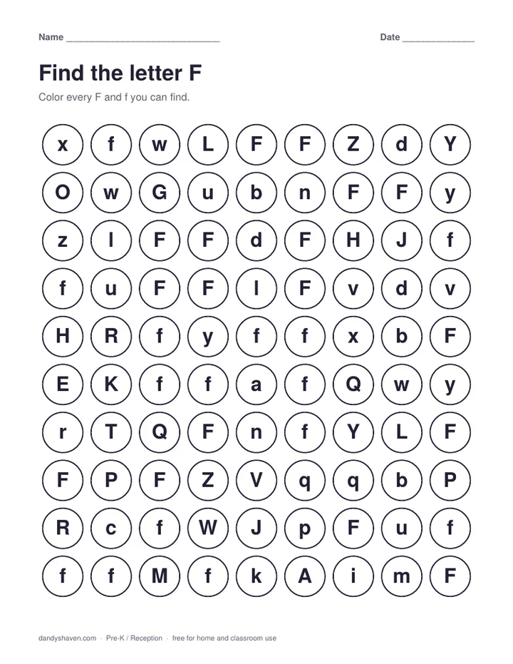 Find the letter F worksheet preview