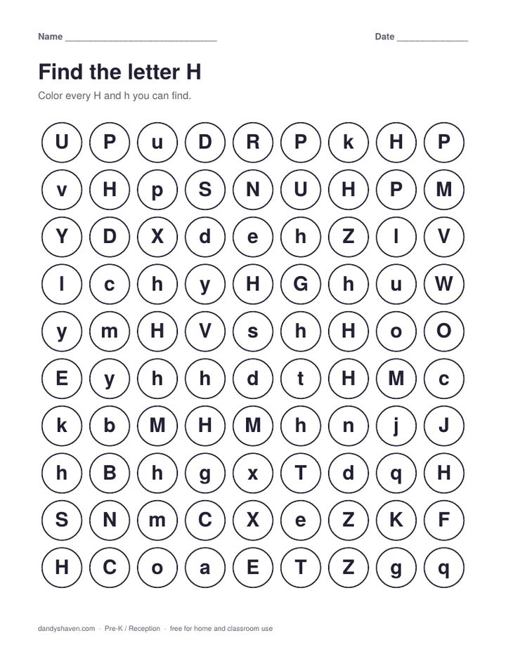 Find the letter H worksheet preview