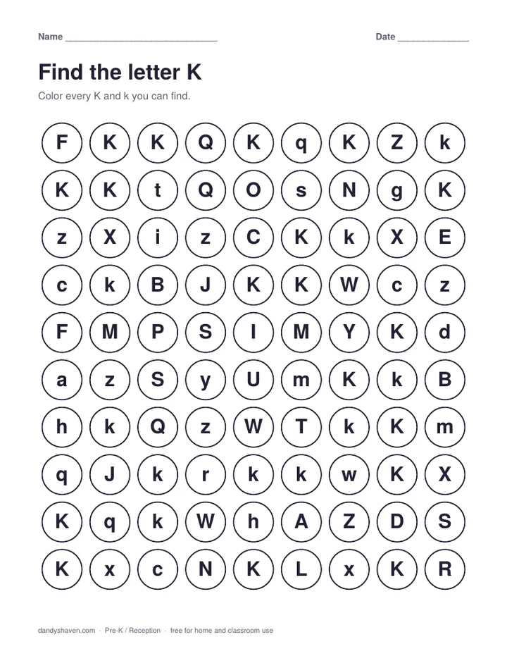 Find the letter K worksheet preview