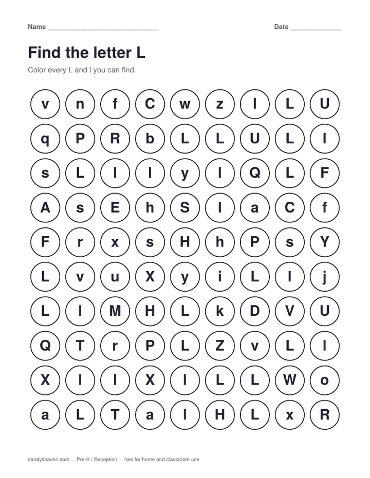 Find the letter L worksheet preview