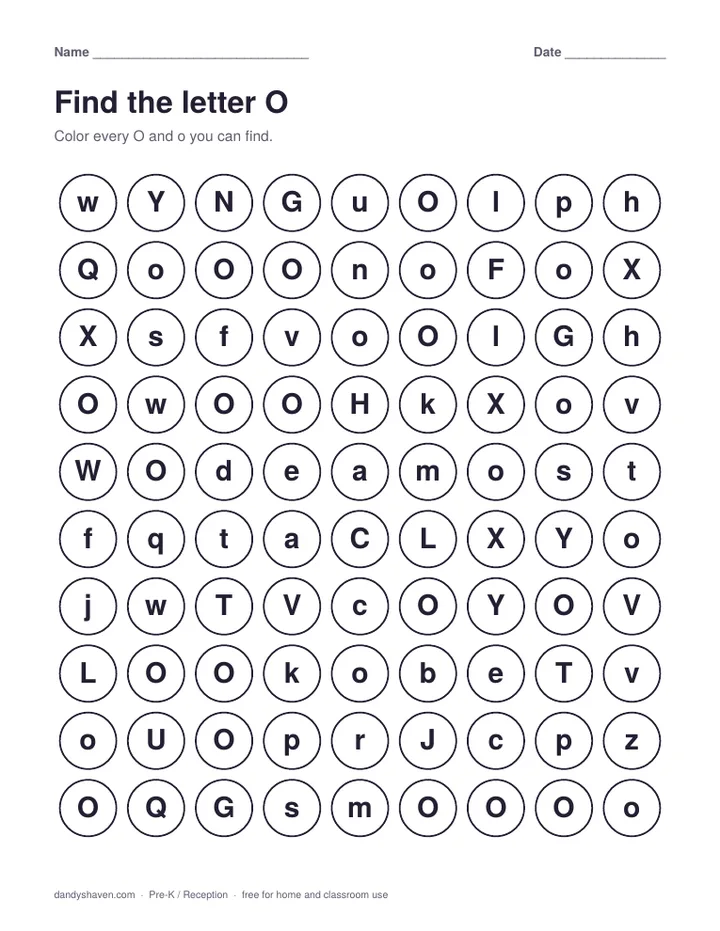 Find the letter O worksheet preview