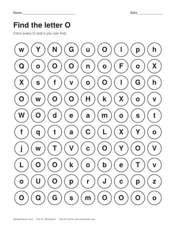 Find the letter O worksheet preview