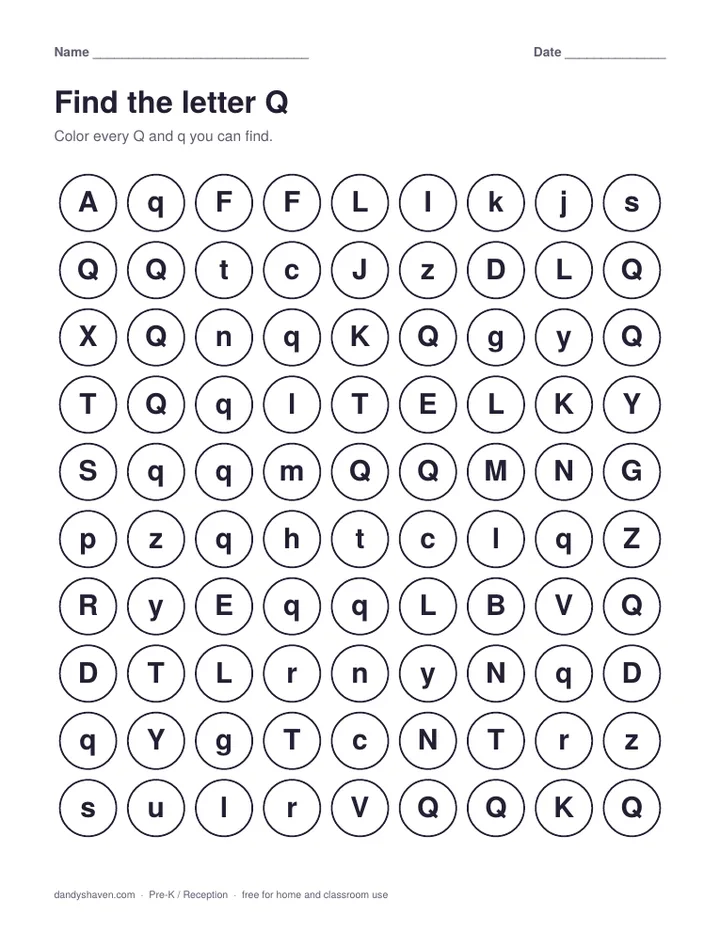 Find the letter Q worksheet preview