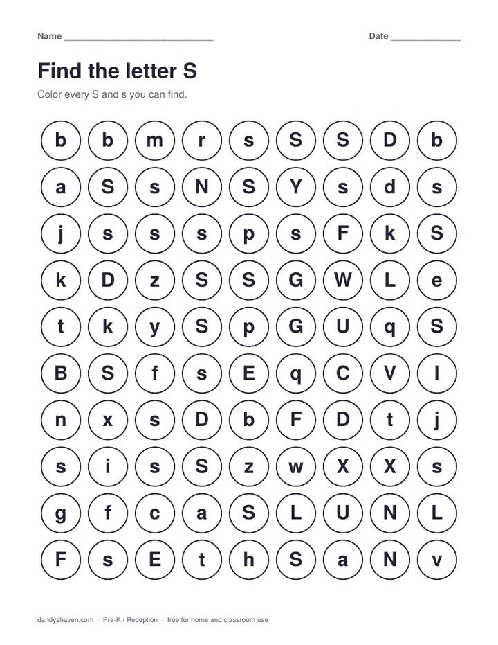 Find the letter S worksheet preview