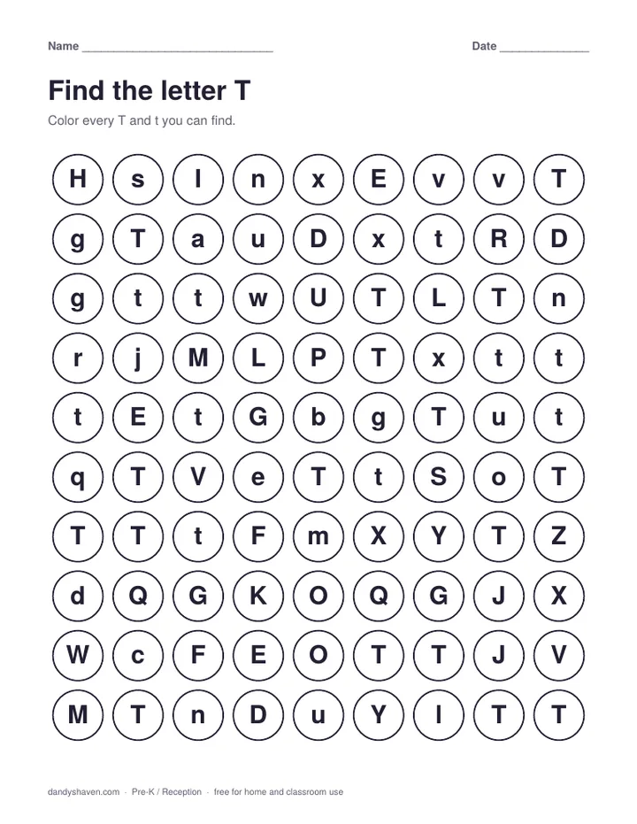 Find the letter T worksheet preview