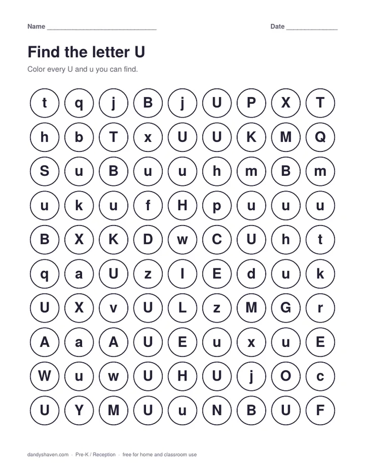 Find the letter U worksheet preview