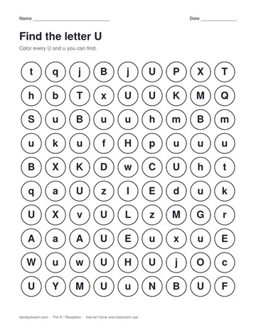 Find the letter U worksheet preview