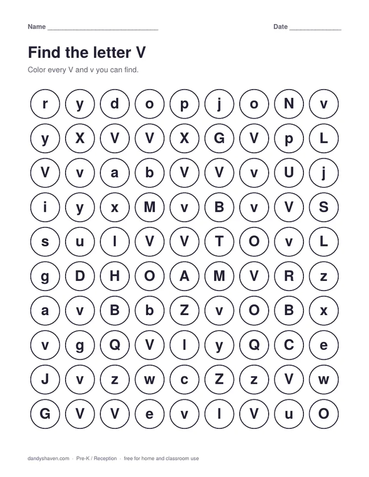 Find the letter V worksheet preview