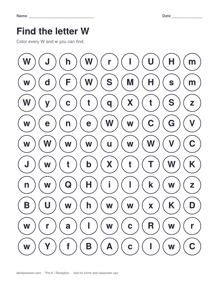 Find the letter W worksheet preview
