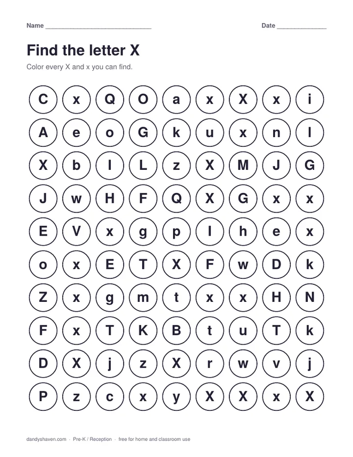 Find the letter X worksheet preview