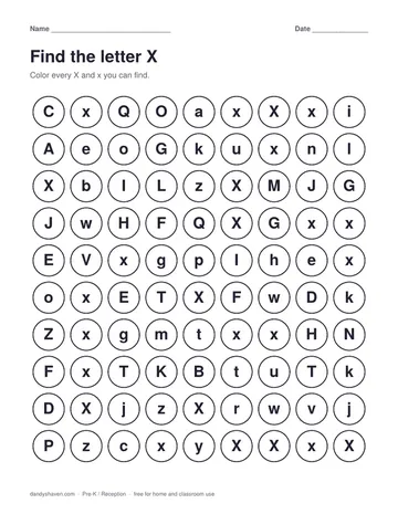 Find the letter X worksheet preview