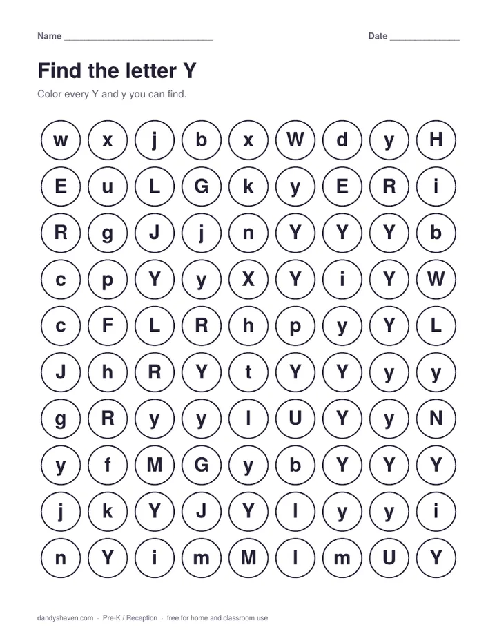Find the letter Y worksheet preview