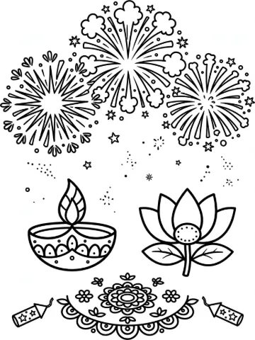 Fireworks for Diwali coloring page