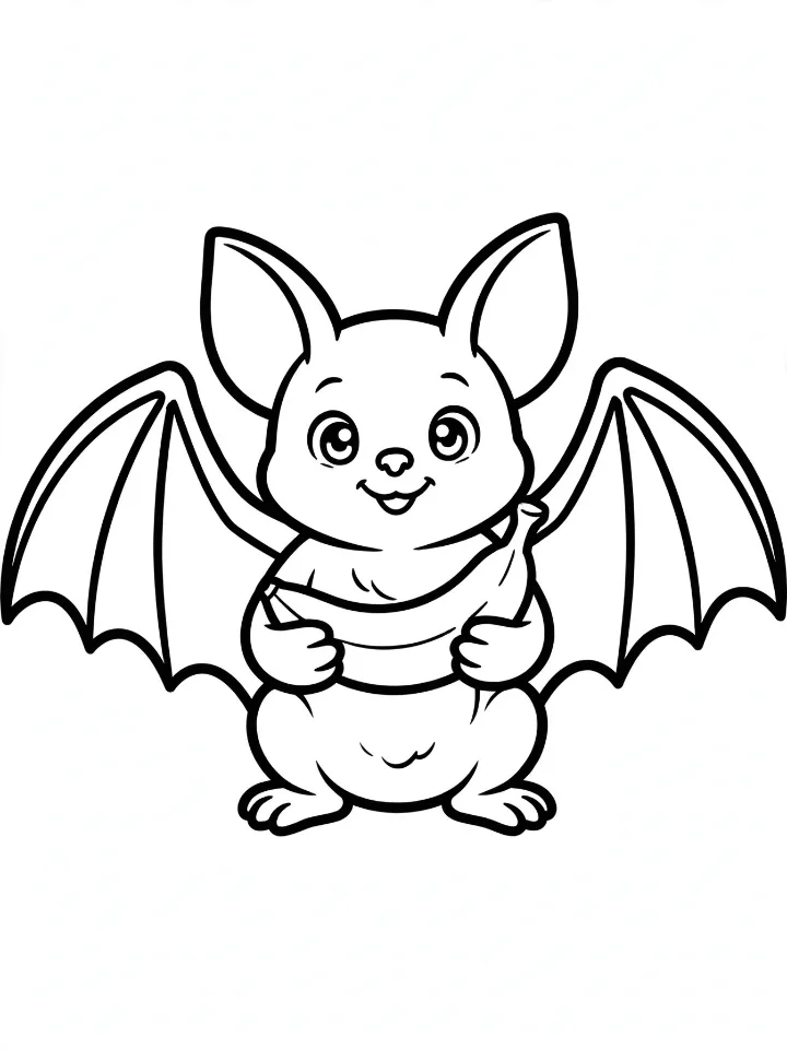 Fruit bat with a banana coloring page