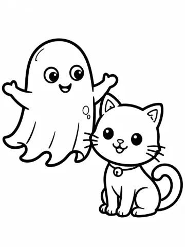 Ghost and a cat coloring page