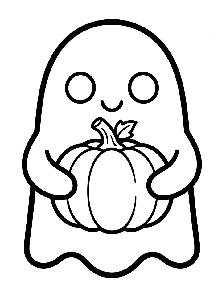 Ghost holding a pumpkin coloring page