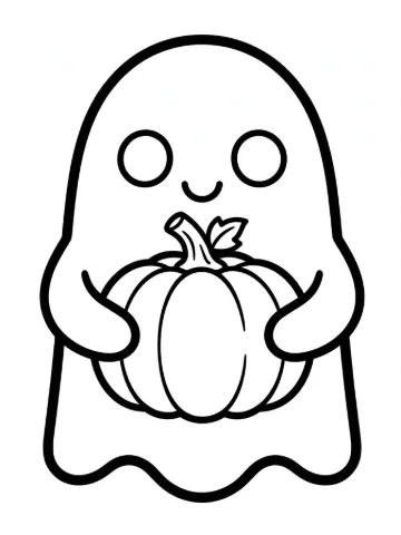 Ghost holding a pumpkin coloring page